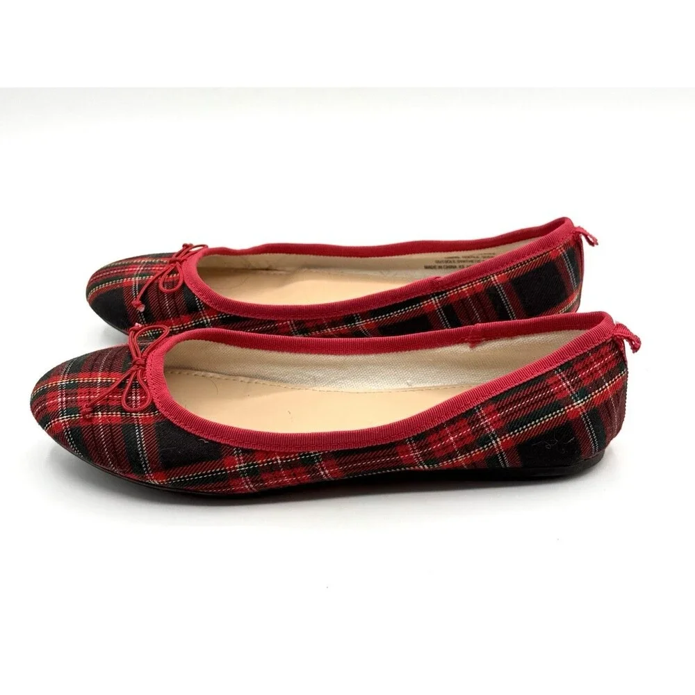 Crewcuts J. Crew kids‎ tartan Holiday Plaid Flats Girls Sz 5 5Y Christmas